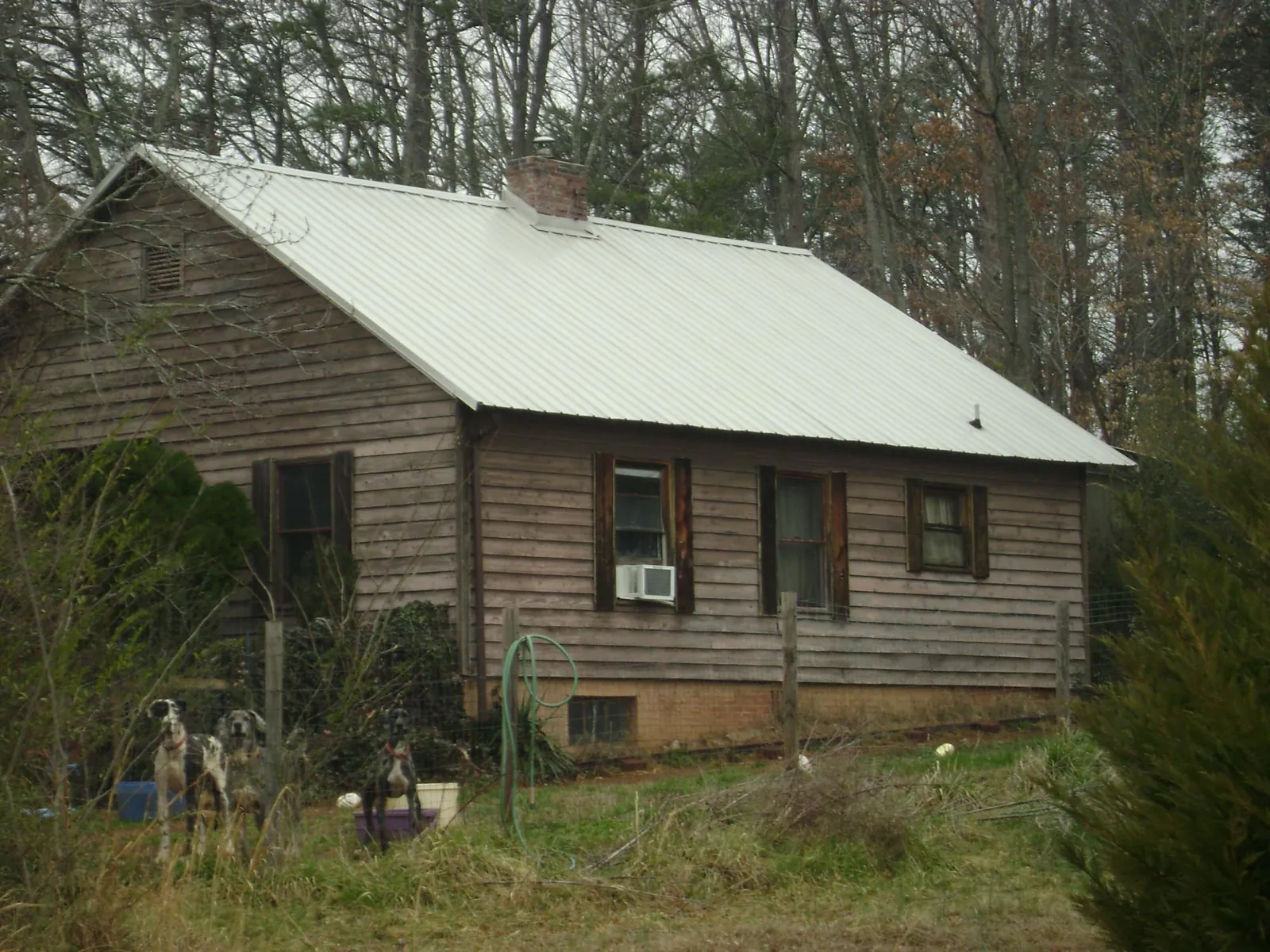 White metal roof on an old wood sided farmhouse, from a Asphalt Shingle Roof Repair job in Harwood Heights
